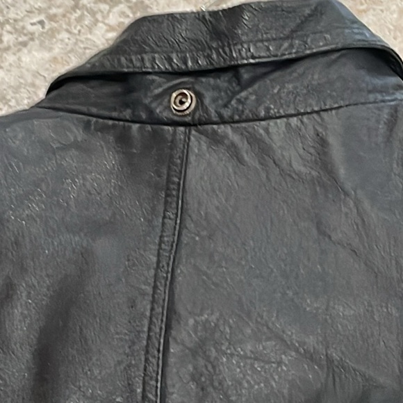 Teco men’s black Leather Jacket size XL biker 90s trench coat - Picture 10 of 16
